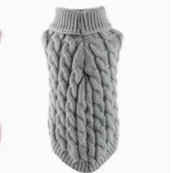 Cozy Knit Pet Sweater for Cats & Dogs -Warm Pullover, Gray, Medium Breed Size L - Picture 2 of 8